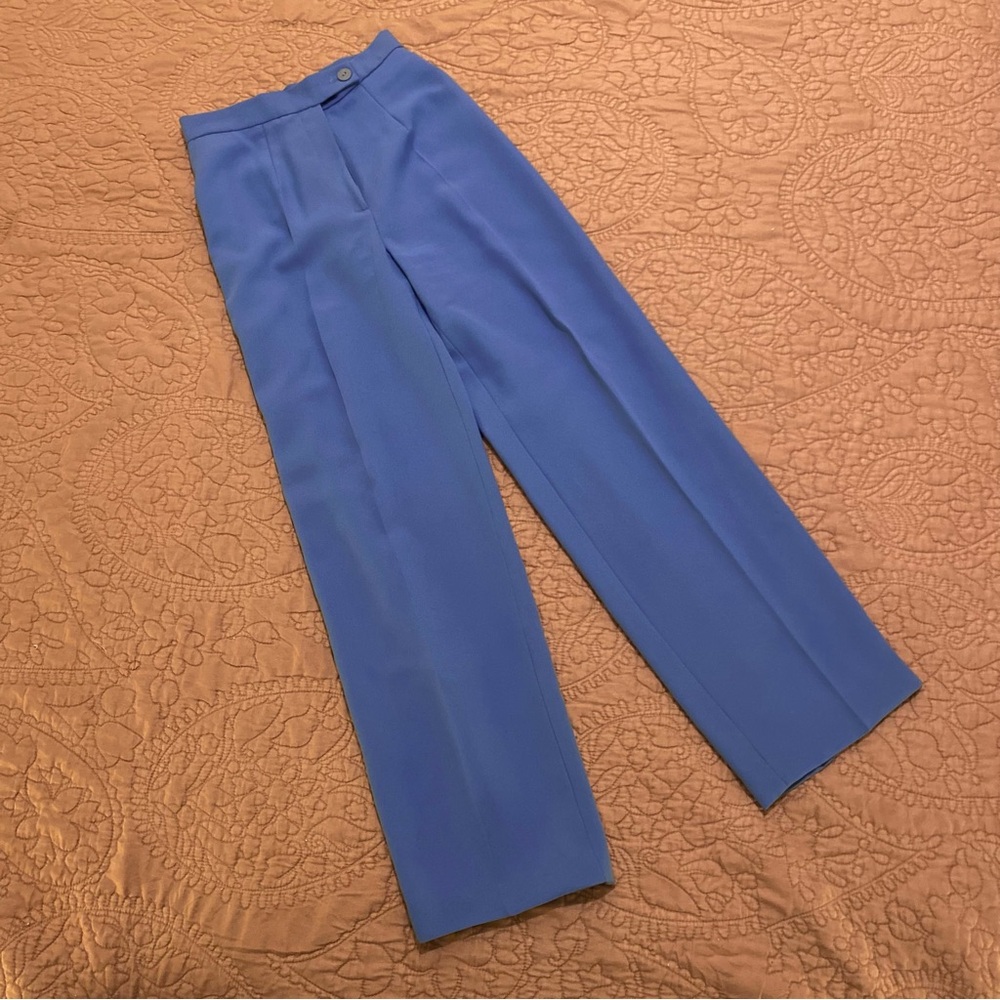Vintage 90s Cerulean Blue Wide Leg Fitted Trousers